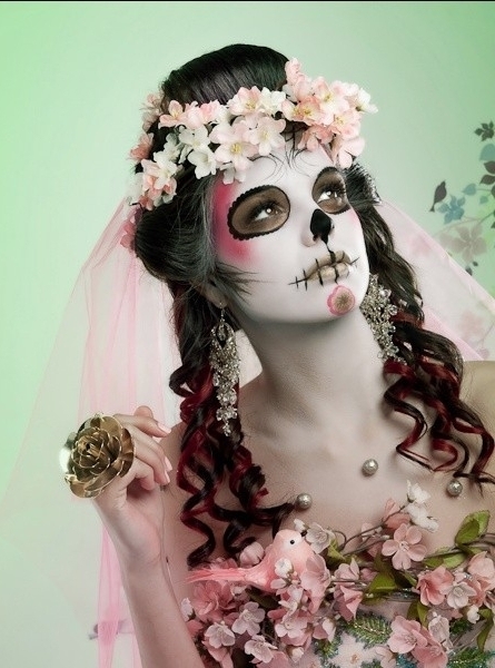flower, day of the dead makeup and spring