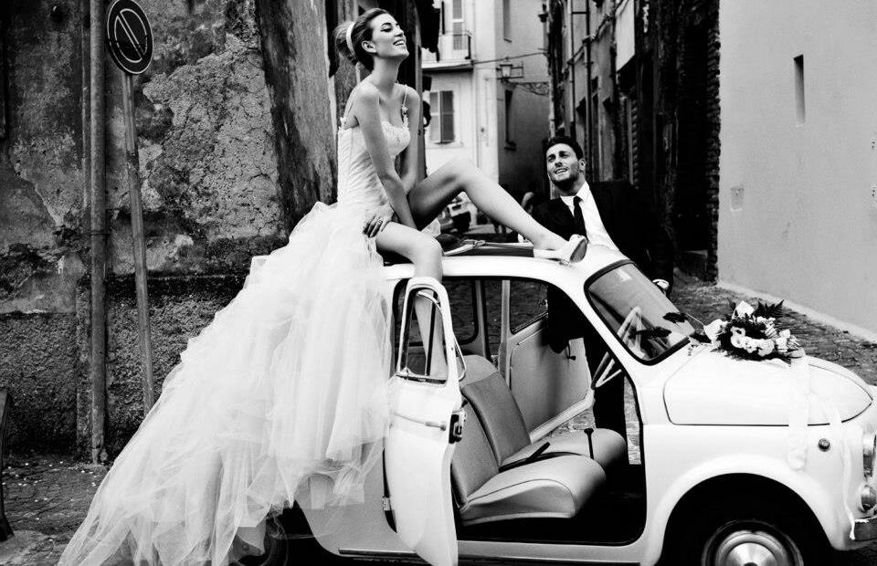 car, wedding dress, photography and black and white