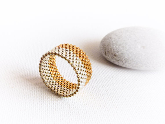 seed bead, peyote ring and gold
