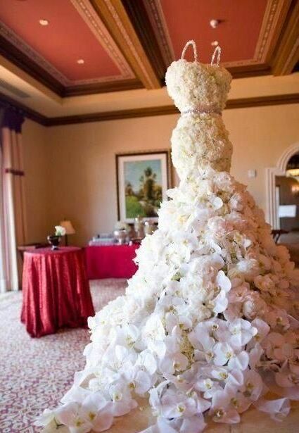high dress, wedding dress and flower