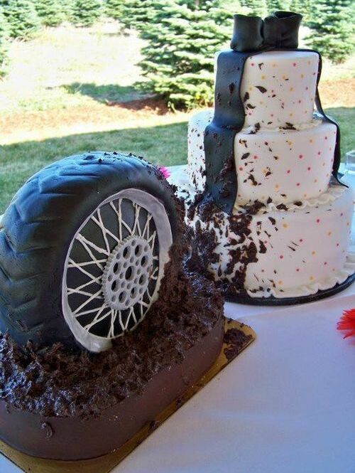 grooms cake, wedding cake, mud and tires