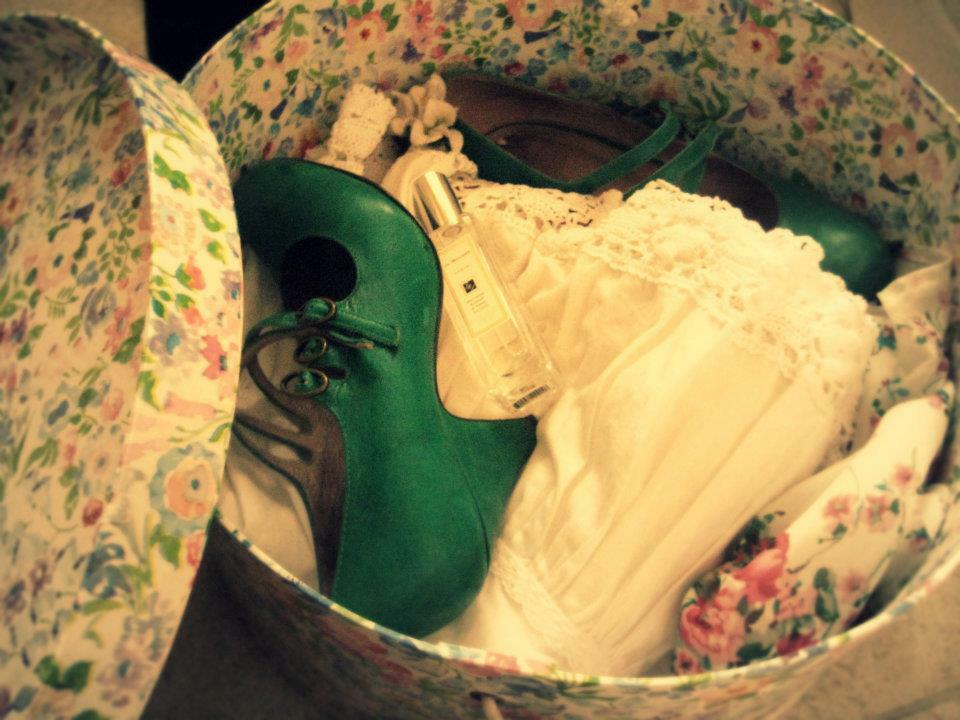 retro, box, dress and floral