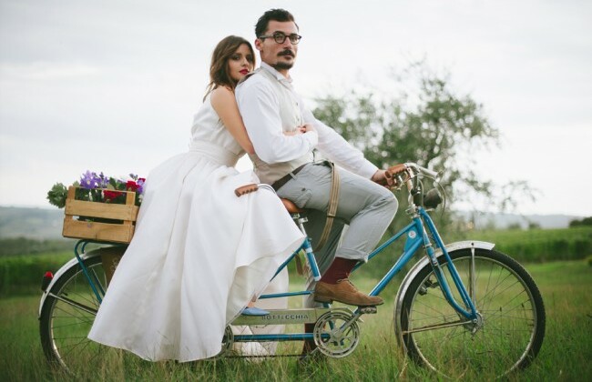 couple, bike and spring