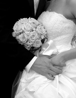 flowers, black and white and bridge