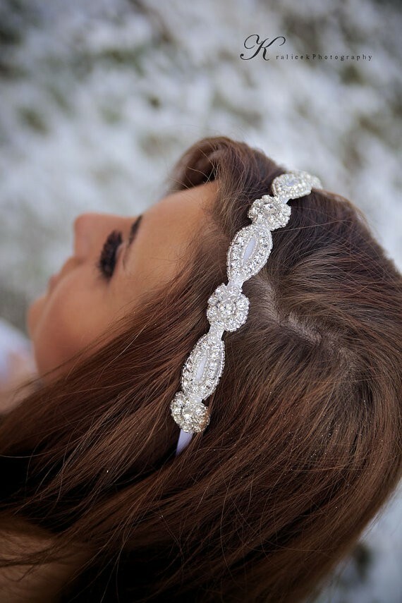 hairpiece, bride, rhinestone and satin