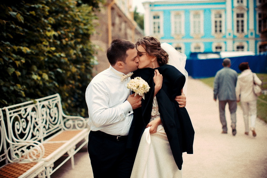 bride, veil, happy and couple
