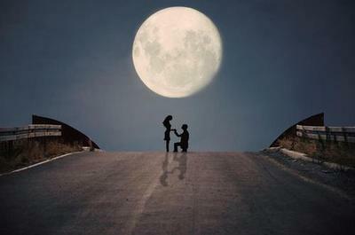 moon, couple and love