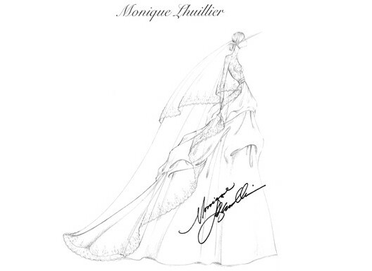 Monique Lhuillier, veil and dress