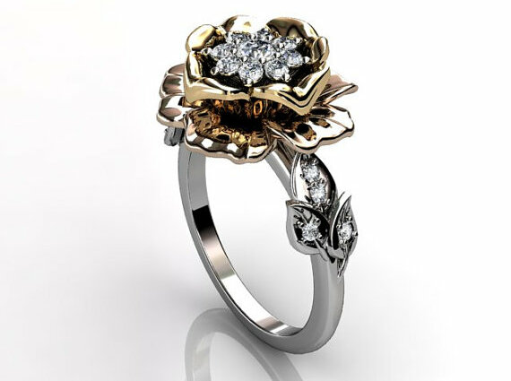 bridal ring, 14k three tone white and wedding ring er-1053-6