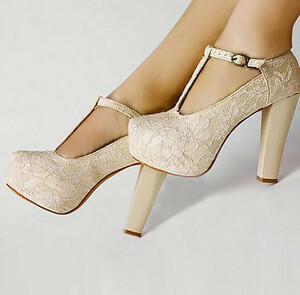 white, heels and lace