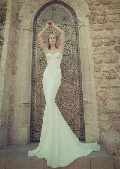 white gown, white veil and long dress