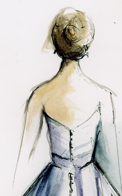 watercolor, wedding gown painting and wedding dress painting