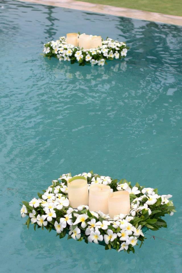 water, flowers, swimming pool and candles