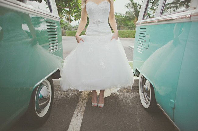 weddingdress, shoes and bus
