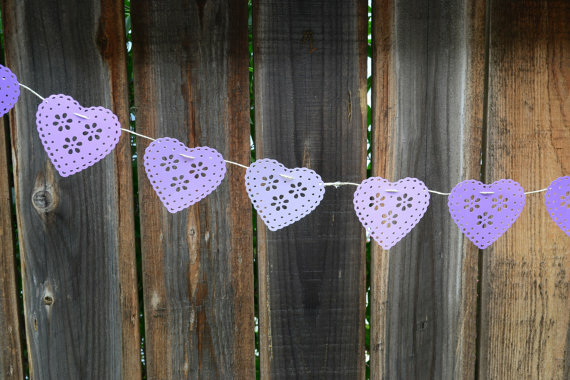 bride, lavender shower and doily heart