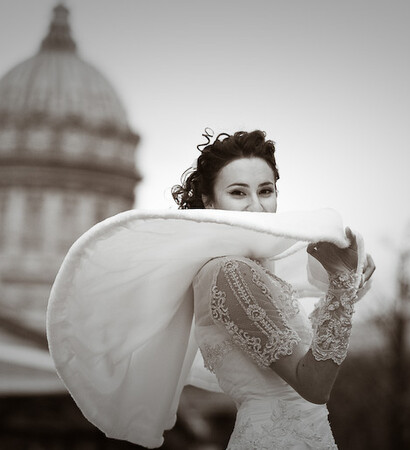 bride, wedding dress and happy