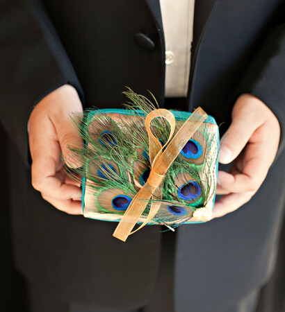 peacock, tux and gift