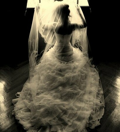 dark, bride and dress