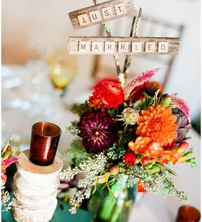 just married, letters and scrabble