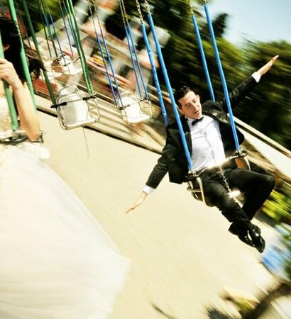 groom, fun and bride