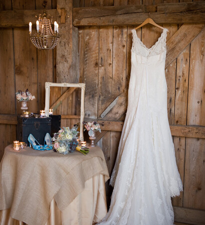 dress, table and chandelier