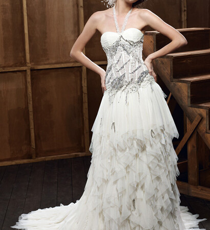 white, halter neck and wedding dress