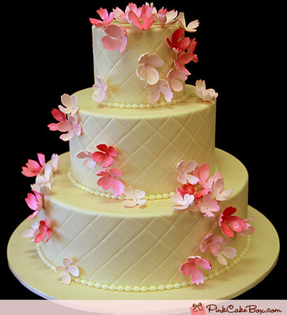 pink, flowers and wedding cake