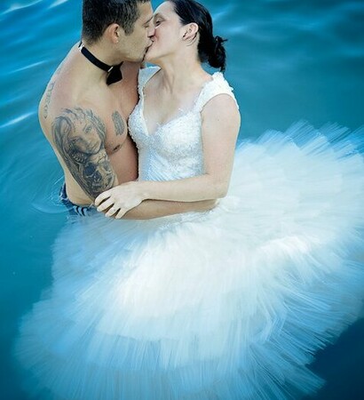 water, bride and groom