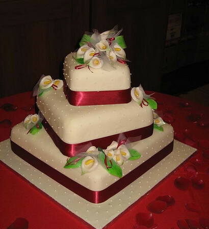 ribbons, burgundy and calla lillies