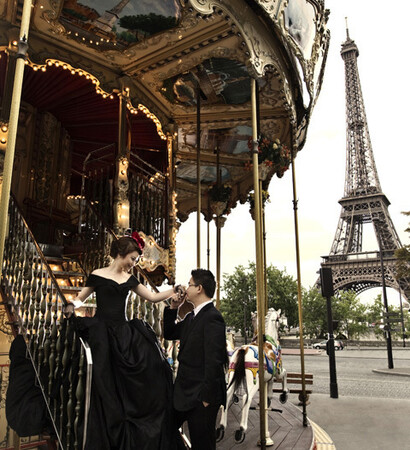 couple, carousel and black