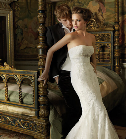 groom, wedding dress and model
