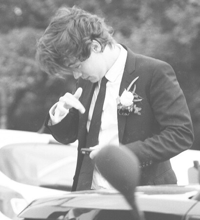 hair, black and white and Harry Styles