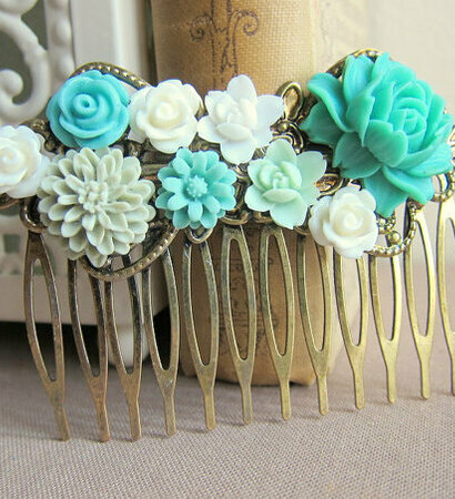 flower, turquoise and hair