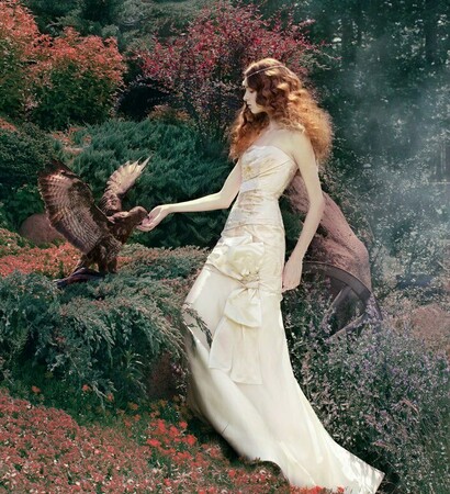 nature, wedding gown and red hair