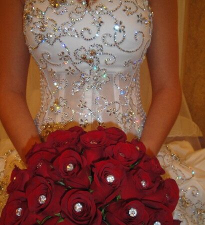 wedding dress, rose bouquet and pretty wedding dress