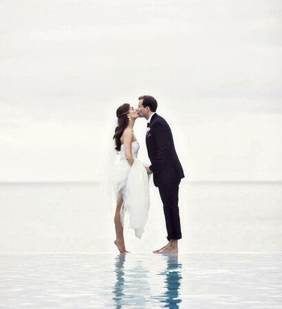 bride, water and white dress