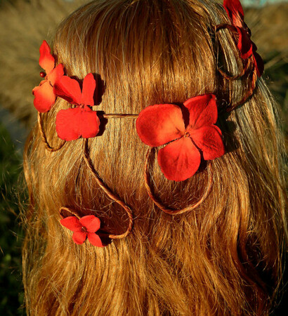 handmade, hair accessories and red flower headband