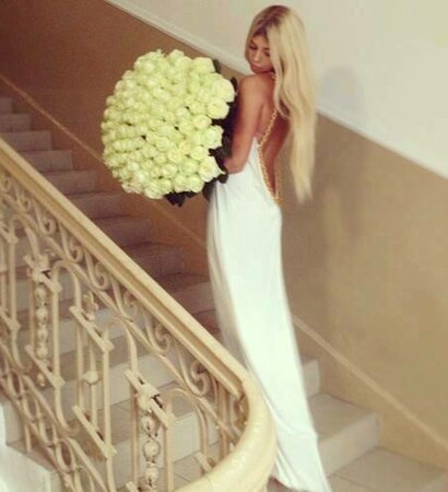 dress, long dress and roses