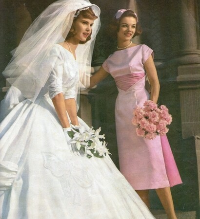 vintage, wedding dress and bridemaid