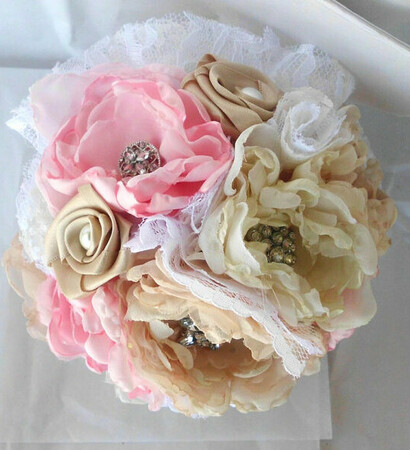 fabric flower, bling and shabby chic