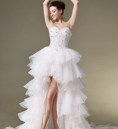 ruffled wedding dresses and high-low wedding dresses