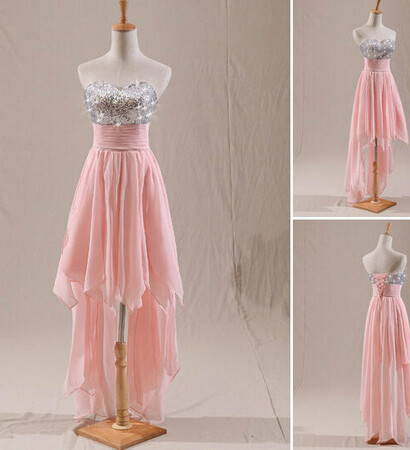 irregular skirt, sweep train and pink dress