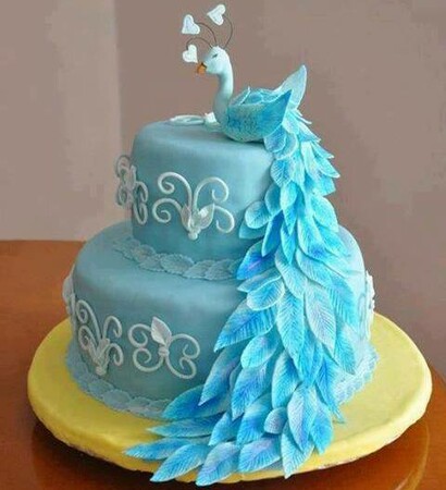 blue, wedding cake and peacock cake