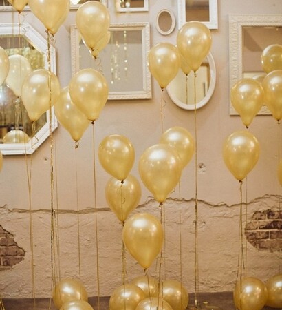 balloons, backdrop and yellow