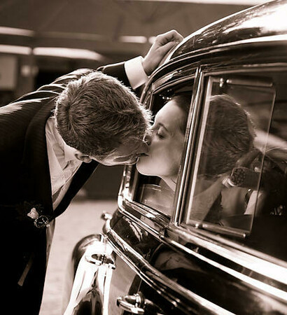 limo, black and white and bride