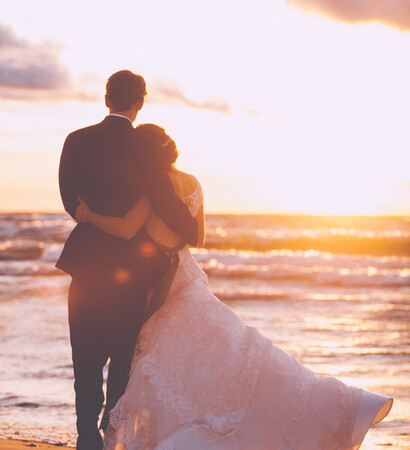 sunset, bride and bridal