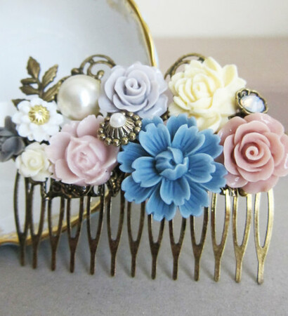 shabby chic, bridesmaid comb and blush