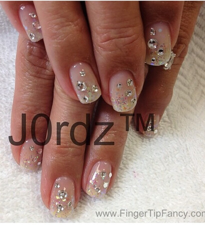 rhinestones, white and nail art