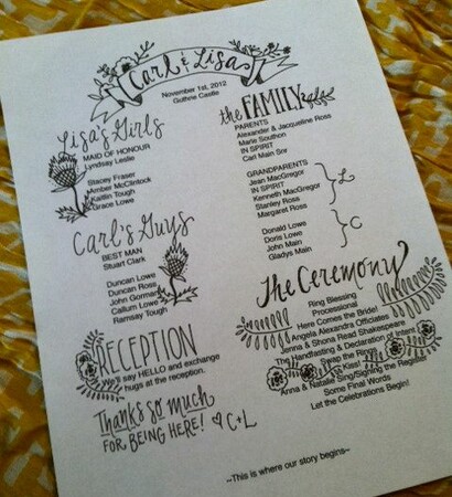 wedding program, typography and illustration