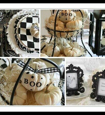 black and white, Halloween and tablescape